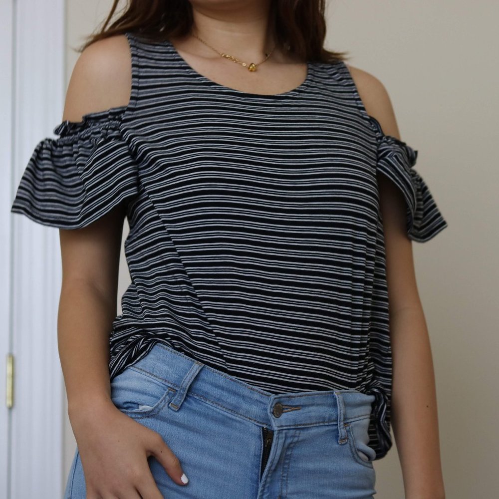 Off the Shoulder Black & White Stripes Women Shirt